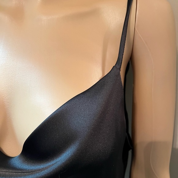 Hashtta Black Satin Spaghetti strap, Cowl Neck Slip Dress SzM - Picture 5 of 12